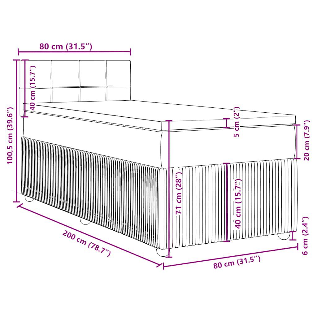 vidaXL Κρεβάτι Boxspring με Στρώμα Σκούρο Γκρι 80x200 εκ. Βελούδινο