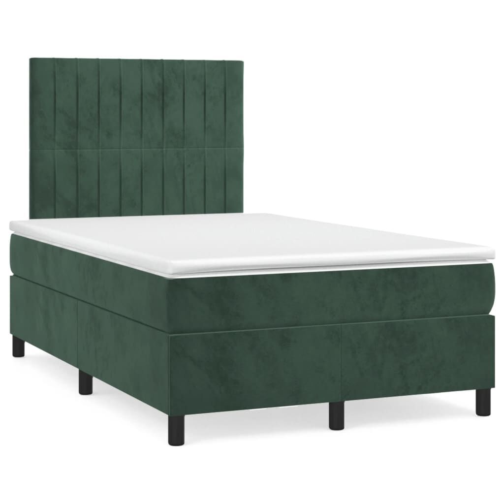 vidaXL Κρεβάτι Boxspring με Στρώμα Σκούρο Πράσινο 120x190εκ. Βελούδινο