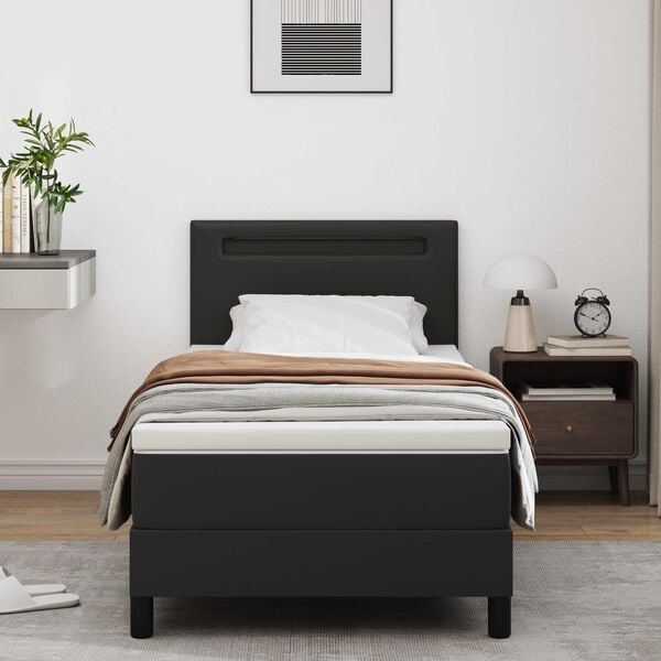 vidaXL Κρεβάτι με Στρώμα με στρώμα Μαύρο 90 x 200 cm Τεχνητό δέρμα