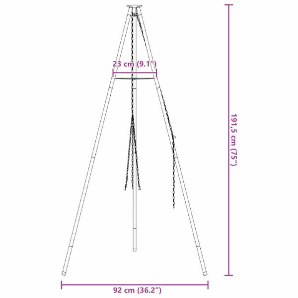 vidaXL Τρίποδας Κατασκήνωσης Μαύρο 92 x 92 x 191.5 εκ Ατσάλι