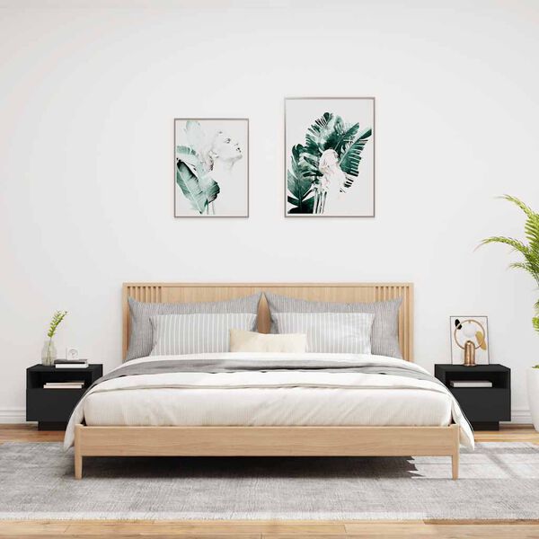 vidaXL Κομοδίνα με Φώτα LED 2 τεμ. Μαύρα 40 x 39 x 37 εκ.