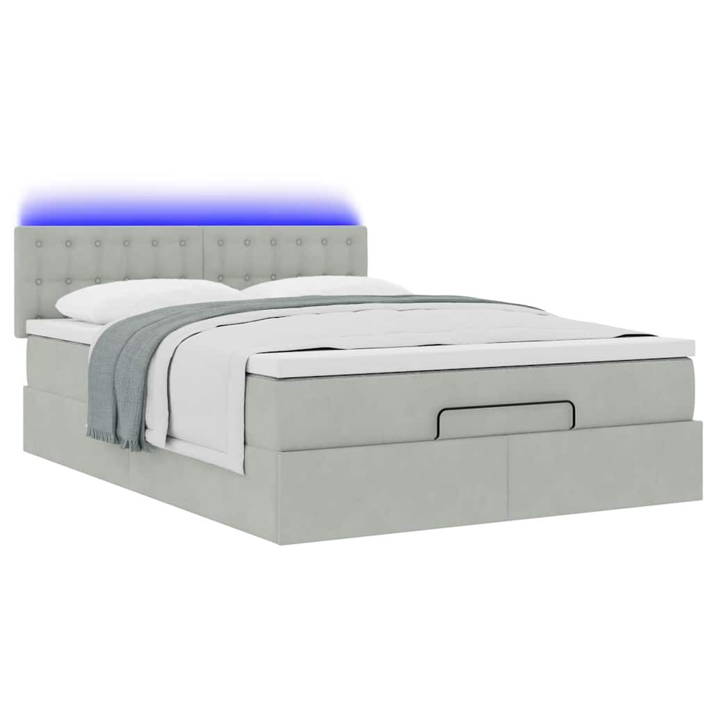 vidaXL Οθωμανικό κρεβάτι με στρώμα&LEDs Ανοιχτό γκρι 140x190cm Βελούδο
