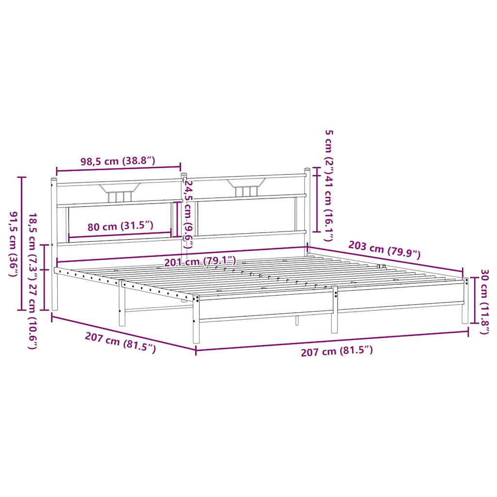 vidaXL Σκελετός Κρεβ. Χωρίς Στρώμα Καφέ Δρυς 200x200 εκ. Μεταλλικό