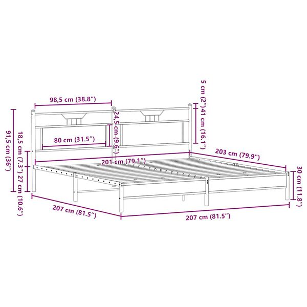 vidaXL Σκελετός Κρεβ. Χωρίς Στρώμα Καφέ Δρυς 200x200 εκ. Μεταλλικό
