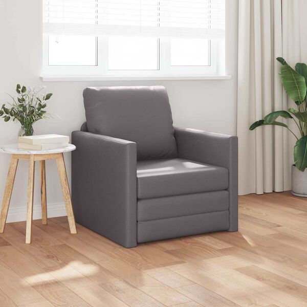 vidaXL Καναπές-Κρεβάτι Δαπέδου 2 σε 1 Γκρι 112x174x55 εκ. Συνθ. Δέρμα