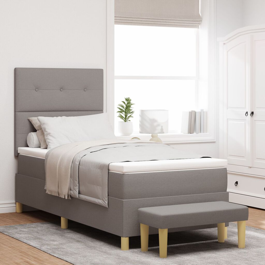 κρεβάτι Box Spring με στρώμα και πάγκο vidaXL Ταπέτο 90x190 εκ. Υφάσματος