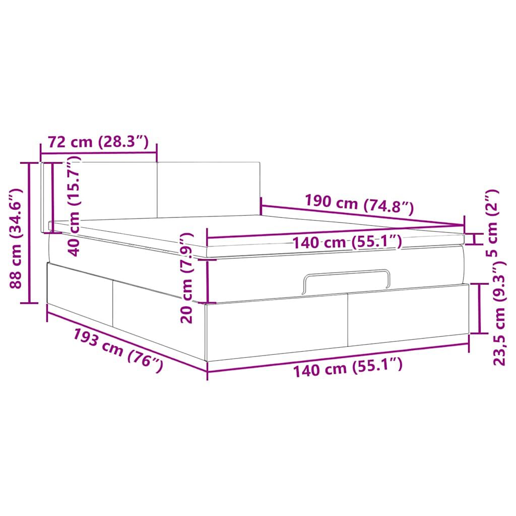 vidaXL Οθωμανικό κρεβάτι με στρώμα σκούρο καφέ 140x190cm ύφασμα