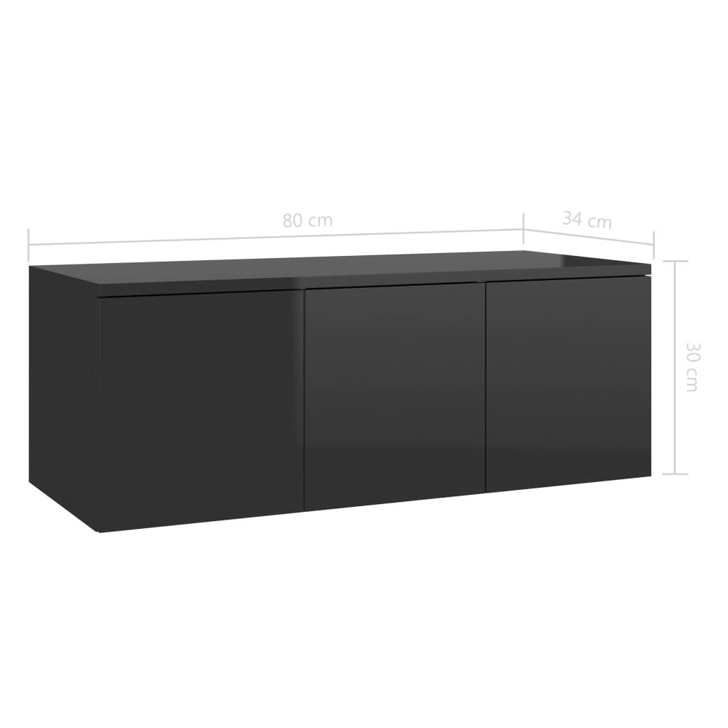 vidaXL Έπιπλο Τηλεόρασης Γυαλιστερό Μαύρο 80x34x30 εκ. Επεξ. Ξύλο