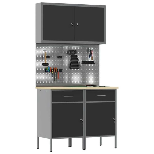 vidaXL Ντουλάπα Εργασίας με συρτάρι 5 pcs Μαύρο 100 x 55 x 200 εκ
