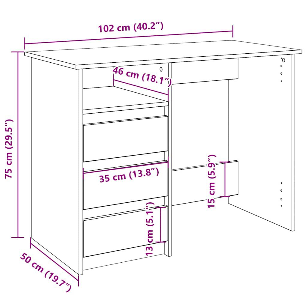 vidaXL Γραφείο Γκρι Σκυροδέματος 102 x 50 x 75 εκ. Επεξεργασμένο Ξύλο