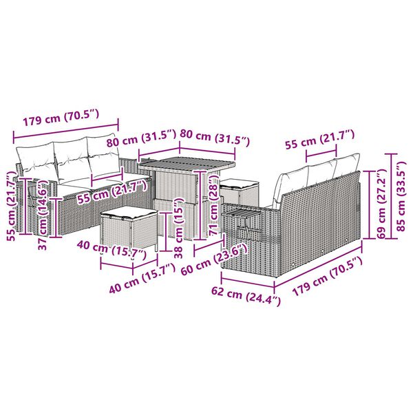 vidaXL Σετ Καναπέ Κήπου 9 pcs Μαύρο συνθετικό ρατάν