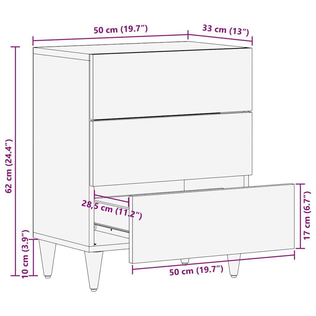 vidaXL Κομοδίνο 50 x 33 x 60 εκ. από Μασίφ Ξύλο Μάνγκο