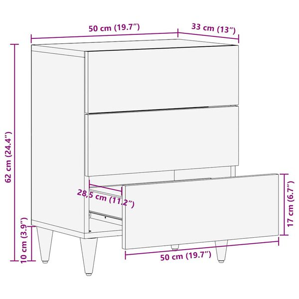 vidaXL Κομοδίνο 50 x 33 x 60 εκ. από Μασίφ Ξύλο Μάνγκο