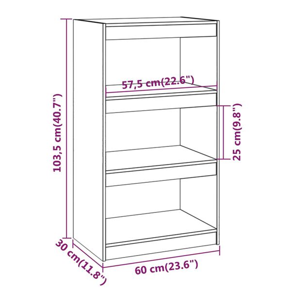 vidaXL Βιβλιοθήκη/Διαχωριστικό Χώρου Γκρι 60x30x103,5 εκ. Μασίφ Πεύκο