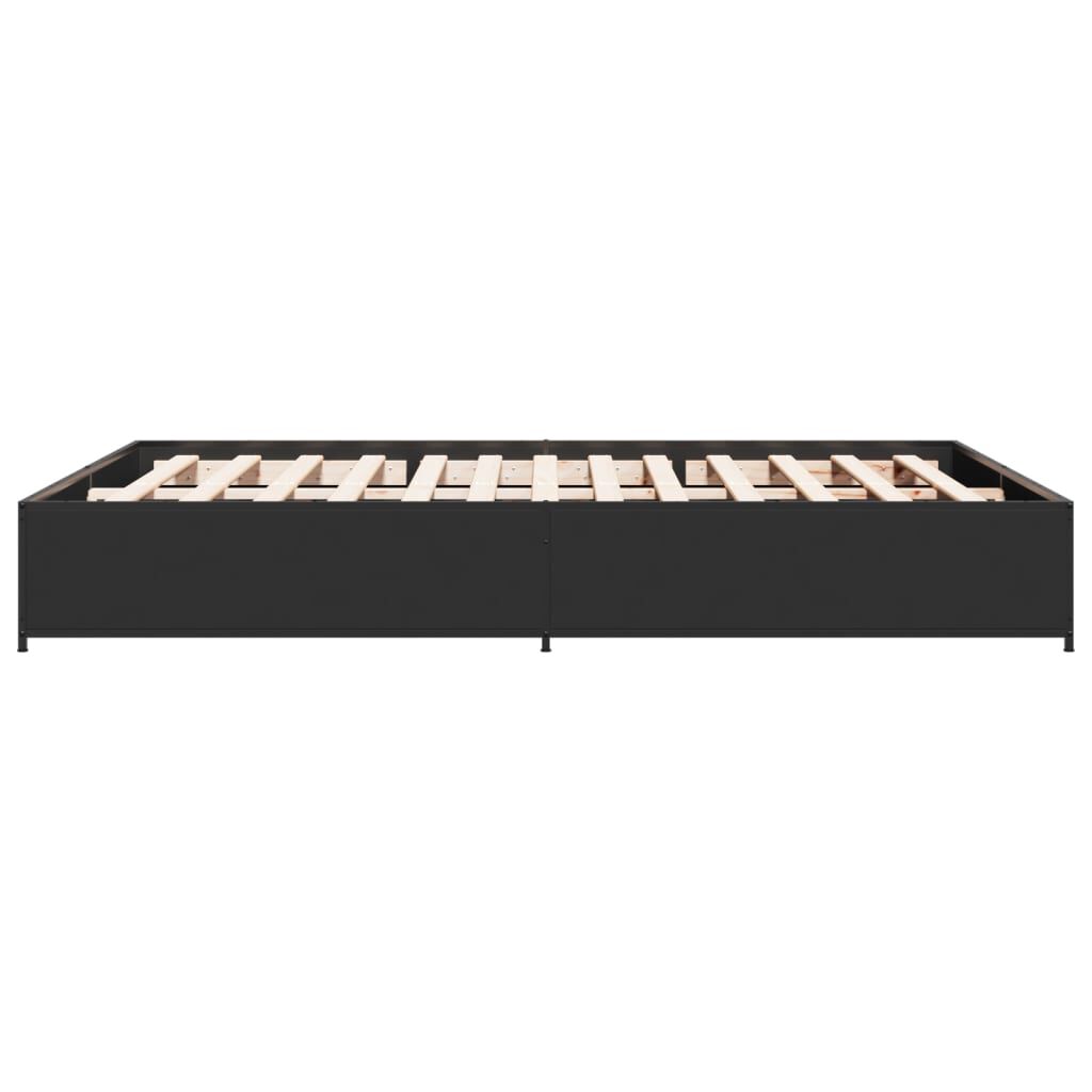 vidaXL Πλαίσιο Κρεβατιού Μαύρο 135x190 εκ. Επεξ. Ξύλο & Μέταλλο