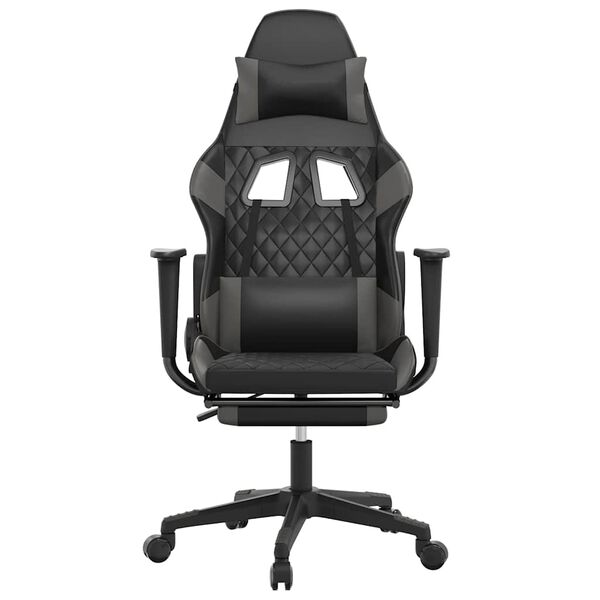 vidaXL Καρέκλα Gaming Μασάζ Υποπόδιο Μαύρο&Γκρι από Συνθετικό Δέρμα
