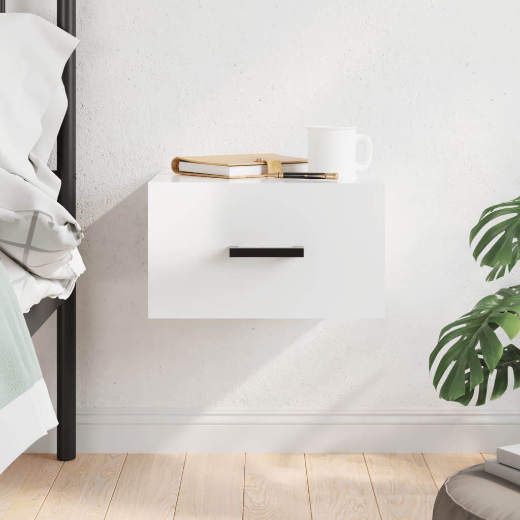 vidaXL Κομοδίνο Επιτοίχιο Γυαλιστερό Λευκό 35 x 35 x 20 εκ.