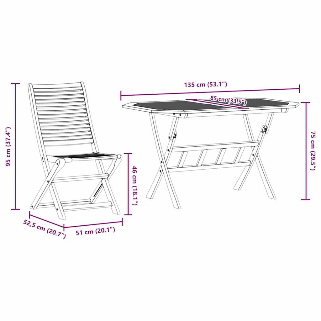 vidaXL Σέτ φαγητού για κήπο 7 pcs Καφέ Μασίφ ξύλο ακακίας