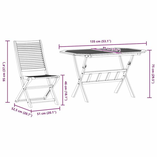 vidaXL Σέτ φαγητού για κήπο 7 pcs Καφέ Μασίφ ξύλο ακακίας