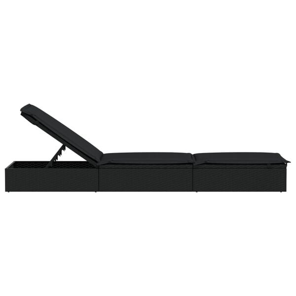 vidaXL Ξαπλώστρα 1 Τεμ. Μαύρη 201x55x62εκ. Συνθετικό Ρατάν με Μαξιλάρι