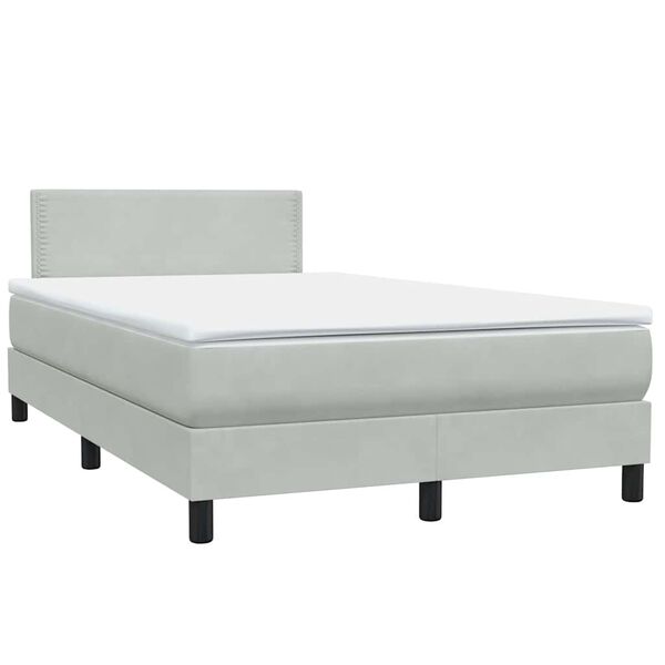vidaXL Κρεβάτι Boxspring με Στρώμα Ανοιχτό Γκρι 120x210 εκ. Βελούδινο