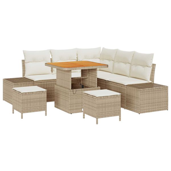 vidaXL Σετ Καναπέ Κήπου με μαξιλάρι 8 pcs Μπεζ Πολυ ράταν