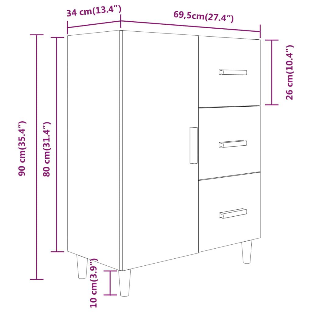 vidaXL Ντουλάπι Καφέ Δρυς 69,5 x 34 x 90 εκ. Επεξεργασμένο Ξύλο