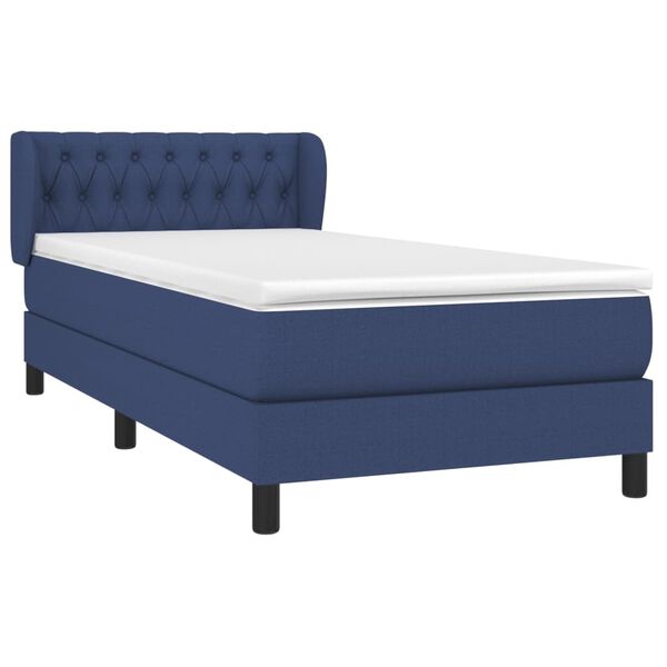 vidaXL Κρεβάτι Boxspring με Στρώμα Μπλε 90x190 εκ.Υφασμάτινο