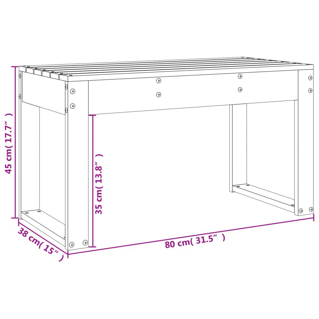 vidaXL Πάγκος Κήπου Μελί 80 x 38 x 45 εκ. από Μασίφ Ξύλο Πεύκου