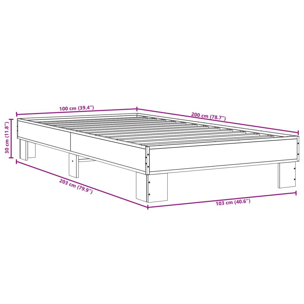 vidaXL Πλαίσιο Κρεβατιού Μαύρο 100x200 εκ. Επεξ. Ξύλο & Μέταλλο