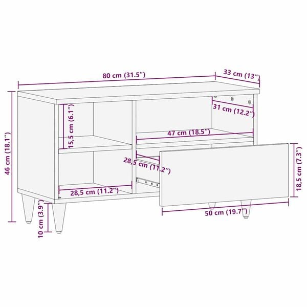 vidaXL Ντουλάπι TV με ράφι Καφέ 80 x 33.5 x 46 εκ. Μασίφ ξύλο μάνγκο