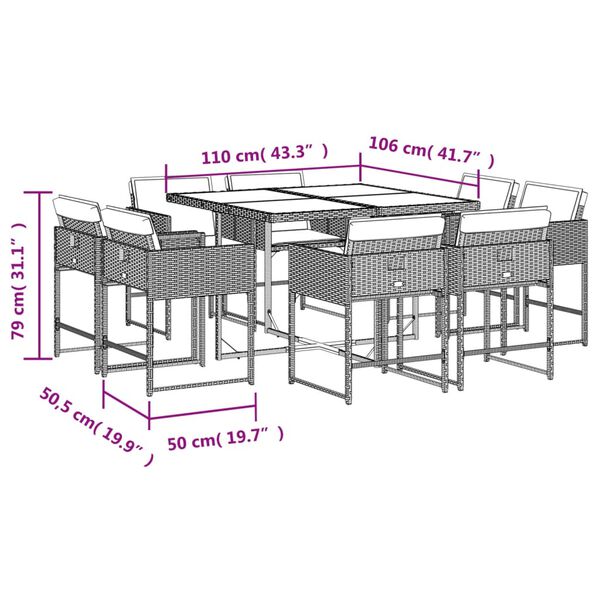vidaXL Σετ Τραπεζαρίας Κήπου 9τεμ. Μικτό Μπεζ Συνθ. Ρατάν με Μαξιλάρια
