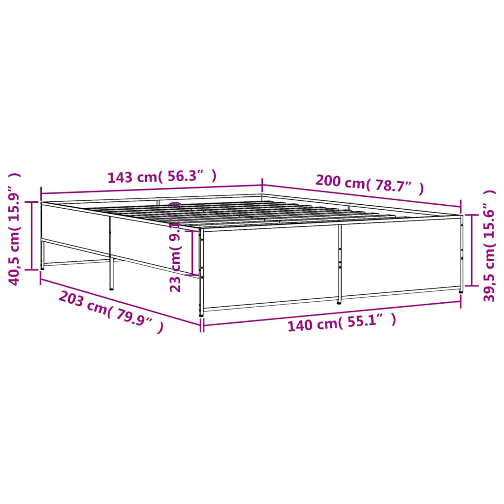 vidaXL Πλαίσιο Κρεβατιού Καφέ Δρυς 140x200 εκ. Επεξ. Ξύλο & Μέταλλο