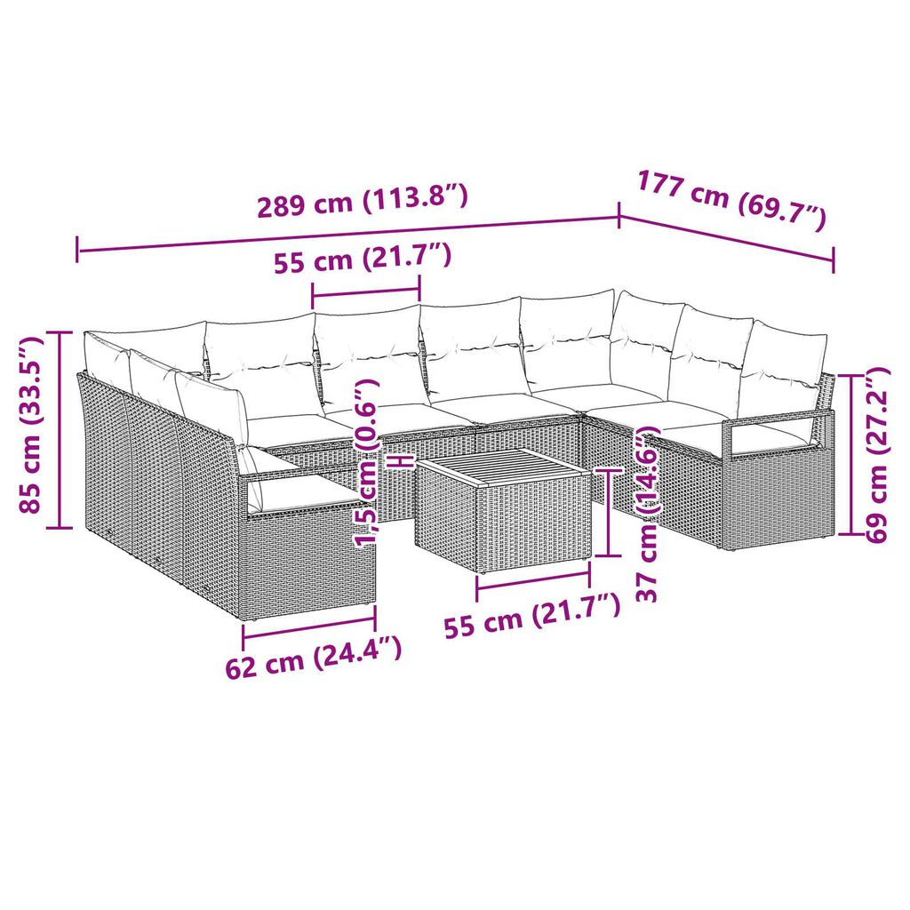 vidaXL Σετ Καναπέ Κήπου 10 pcs Μαύρο και λευκό