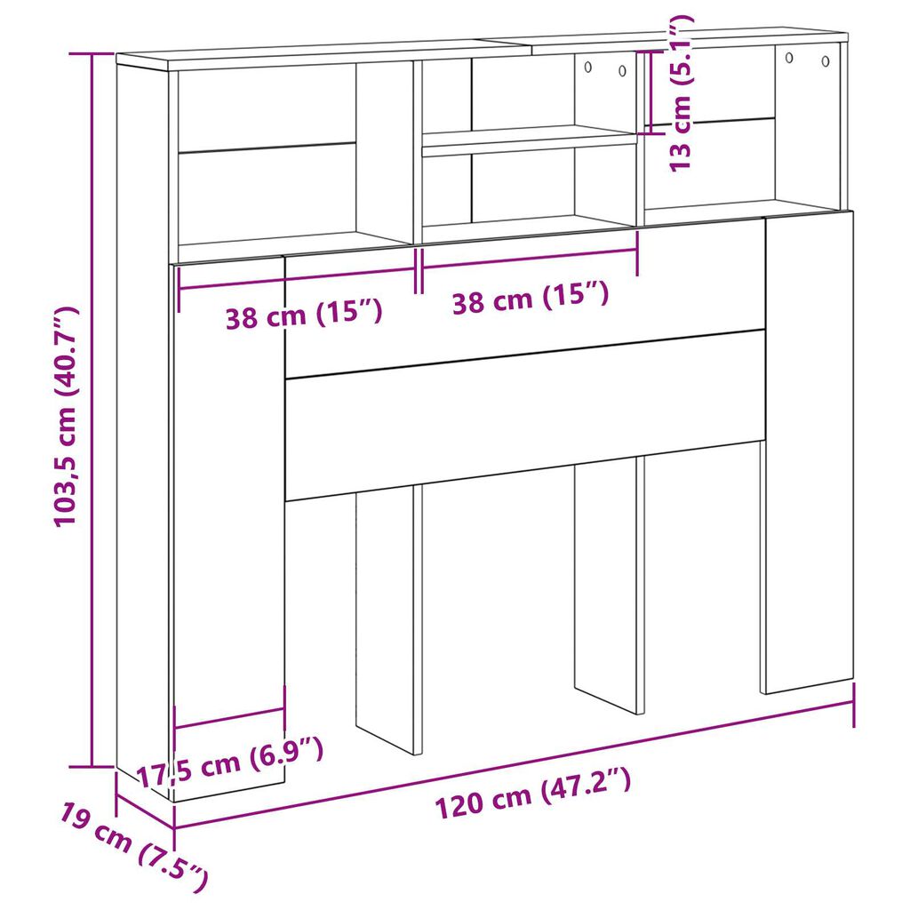 vidaXL Κεφαλάρι Ντουλάπα Μαύρο Δρυς 120x19x103.5 εκ Επεξεργασμένο Ξύλο