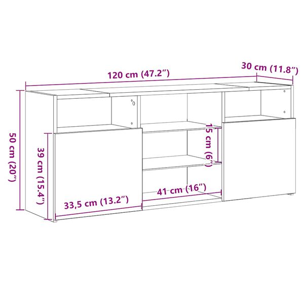 vidaXL Έπιπλο Τηλεόρασης με LED Μαύρο 120x35x15,5 εκ.