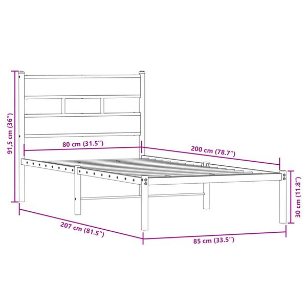 vidaXL Σκελετός Κρεβ. Χωρίς Στρώμα Sonoma Δρυς 80x200 εκ. Μεταλλικό