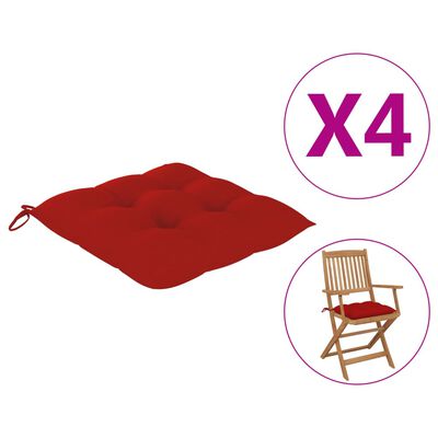 vidaXL Μαξιλάρια Καρέκλας 4 τεμ. Κόκκινα 40 x 40 x 8 εκ.