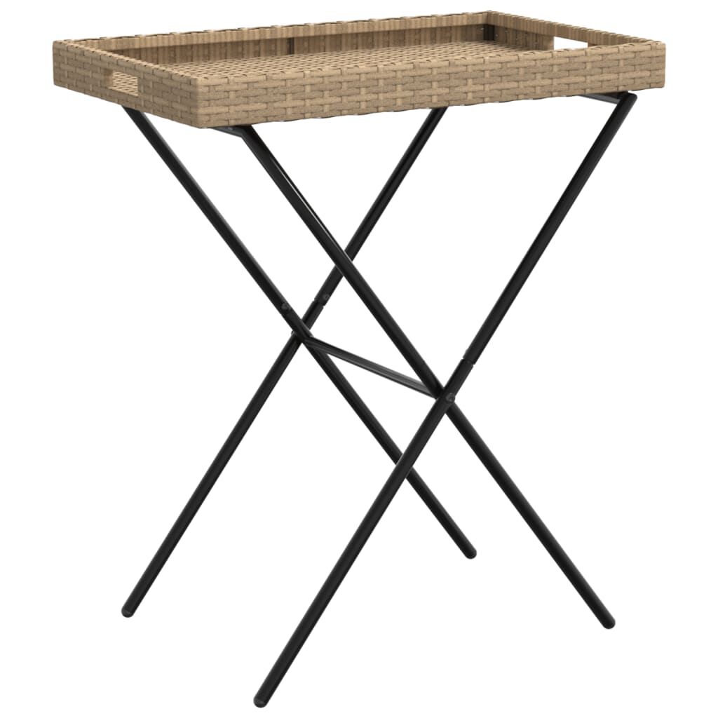 vidaXL Τραπέζι Δίσκος Πτυσσόμενο Μπεζ 65x40x75 εκ. Συνθετικό Ρατάν