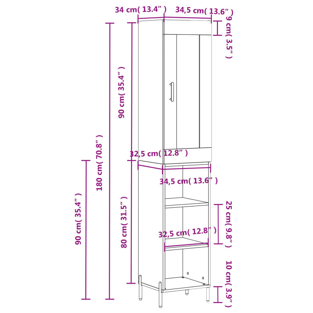 vidaXL Ντουλάπι Γκρι Σκυροδέματος 34,5x34x180 εκ. Επεξεργασμένο Ξύλο