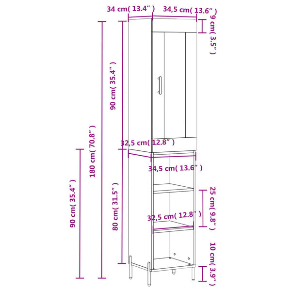 vidaXL Ντουλάπι Γκρι Σκυροδέματος 34,5x34x180 εκ. Επεξεργασμένο Ξύλο