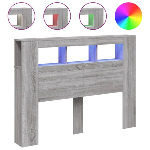 vidaXL Κεφαλάρι Κρεβατιού με LED Γκρι Sonoma 140x18,5x103,5 εκ