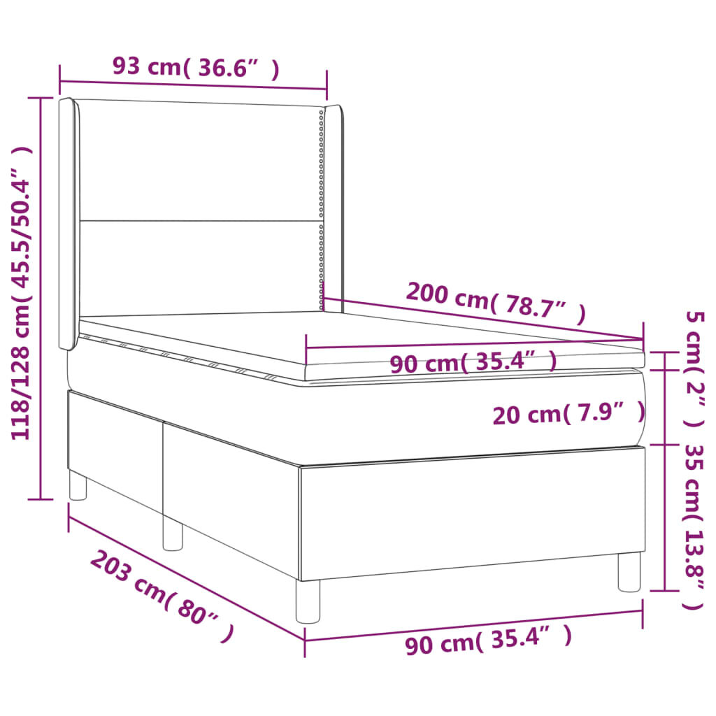 vidaXL Κρεβάτι Boxspring με Στρώμα Καπουτσίνο 90x200εκ.από Συνθ. Δέρμα