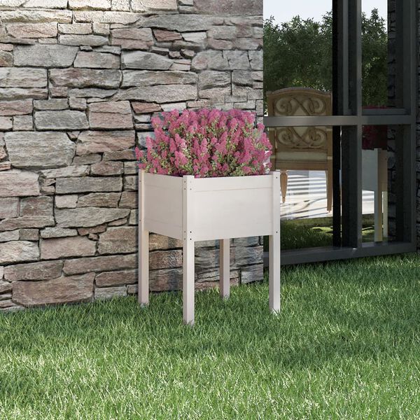 vidaXL Ζαρντινιέρα Λευκή 50 x 50 x 70 εκ. από Μασίφ Ξύλο Πεύκου