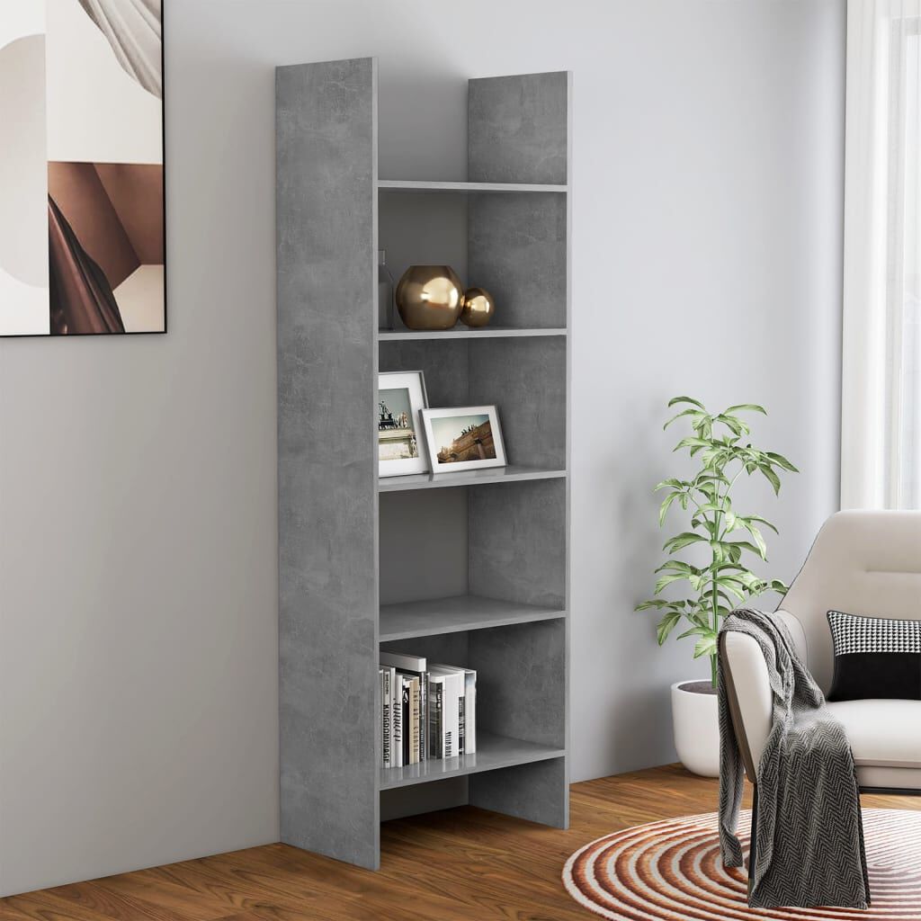 vidaXL Βιβλιοθήκη Γκρι Σκυροδέματος 60 x 35 x 180 εκ. από Επεξ. Ξύλο