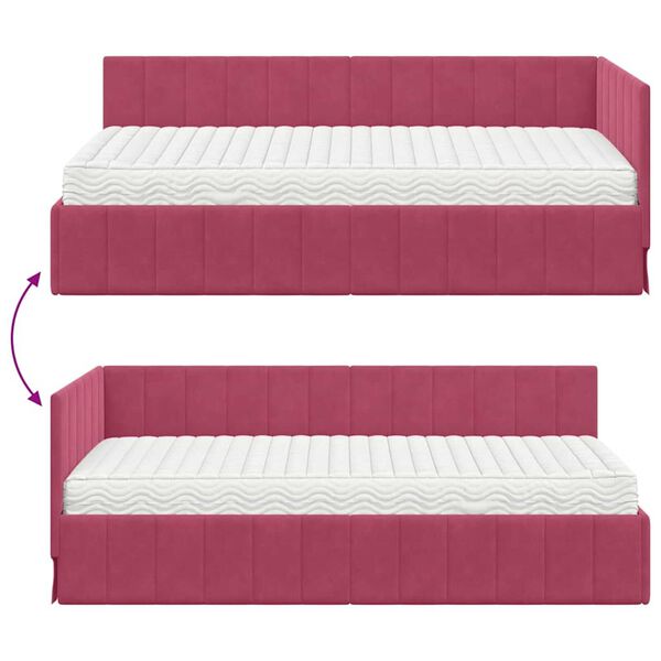 vidaXL Κρεβάτι Γωνίας με στρώμα Μπορντό 100 x 200 cm Βελούδο