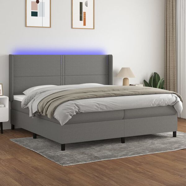 vidaXL &Kappa;&rho;&epsilon;&beta;ά&tau;&iota; Boxspring &mu;&epsilon; &Sigma;&tau;&rho;ώ&mu;&alpha; & LED &Sigma;&kappa;.&Gamma;&kappa;&rho;&iota; 200x200&epsilon;&kappa;. &Upsilon;&phi;&alpha;&sigma;&mu;ά&tau;&iota;&nu;&omicron;