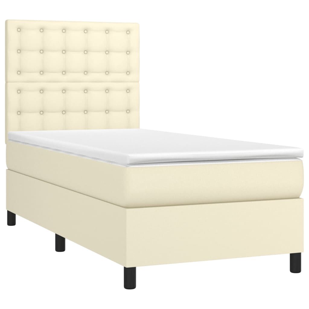 vidaXL Κρεβάτι Boxspring με Στρώμα & LED Κρεμ 100x200 εκ. Συνθ. Δέρμα