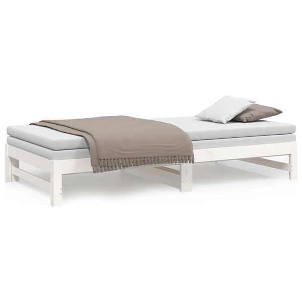 vidaXL Καναπές Κρεβάτι Συρόμενος Λευκός 2x(100x200) εκ. Μασίφ Πεύκο