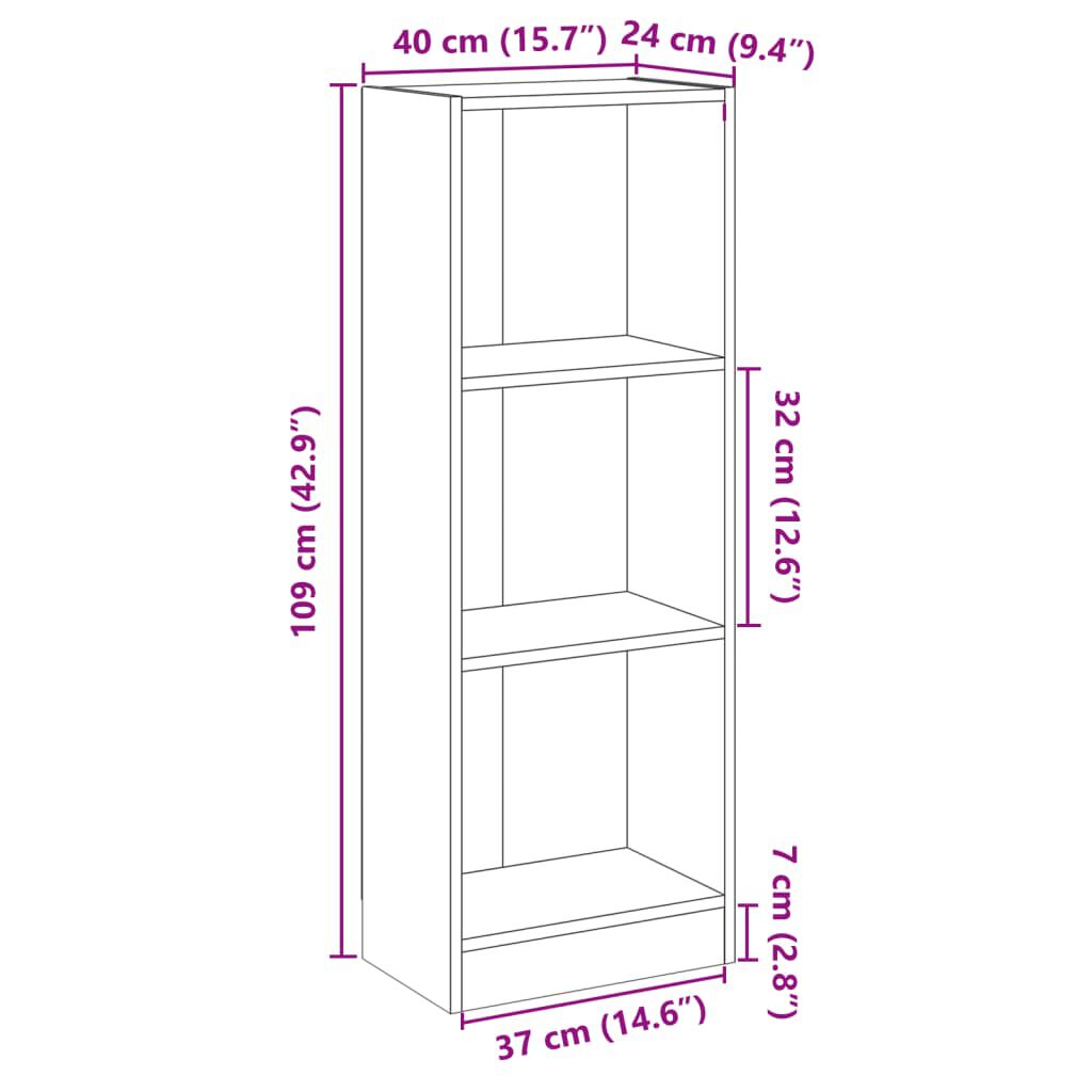 vidaXL Βιβλιοθήκη με 3 Ράφια Sonoma Δρυς 40x24x109 εκ. Επεξεργ. Ξύλο